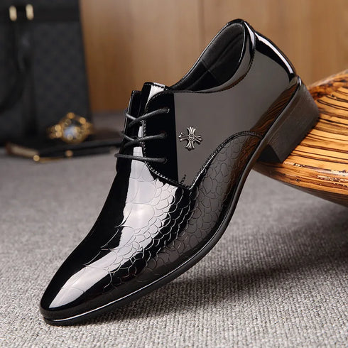 Luxury Italian Patent Leather Men's Oxford Shoes - Pointed Toe Wedding Dress Derbies