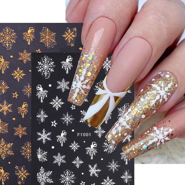 Festive 3D Gold Santa Claus, Elk, and Snowflake Nail Art Stickers - Christmas and New Year Themed Nail Accessories for Creative Nail Designs