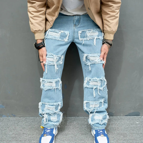 European and American Fashion Trendy Slim-Fit Ripped Jeans