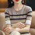 Summer Short Sleeve Women's O Neck Slim Cotton Striped Pullover Knit Sweater Top