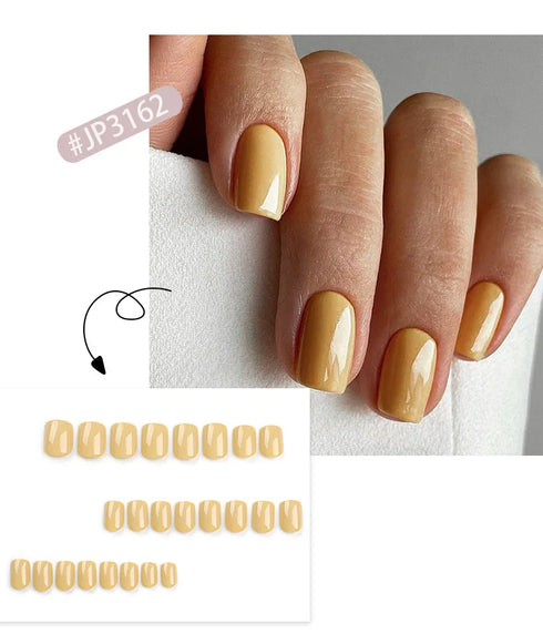 Glossy Solid Color Short Square Detachable Fake Nails Set - Wearable Finished Press On Nails with Glue for Effortless Nail Art Enjoyment