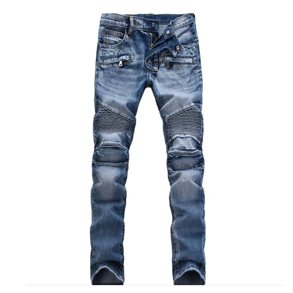 European And American Fold Zipper Motorcycle Snowflake Jeans Plus Size Denim