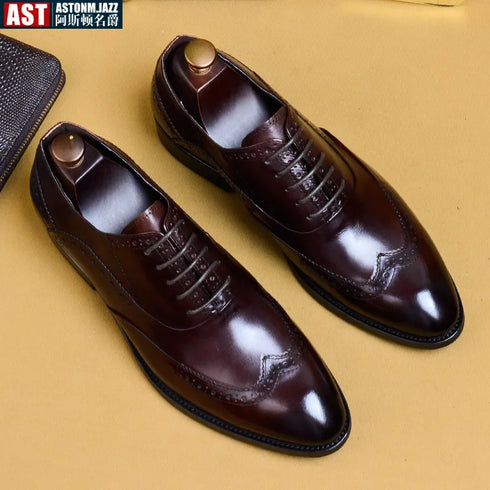 Genuine Cow Leather Brogue Oxford Shoes for Men Vintage Handmade Casual Flats