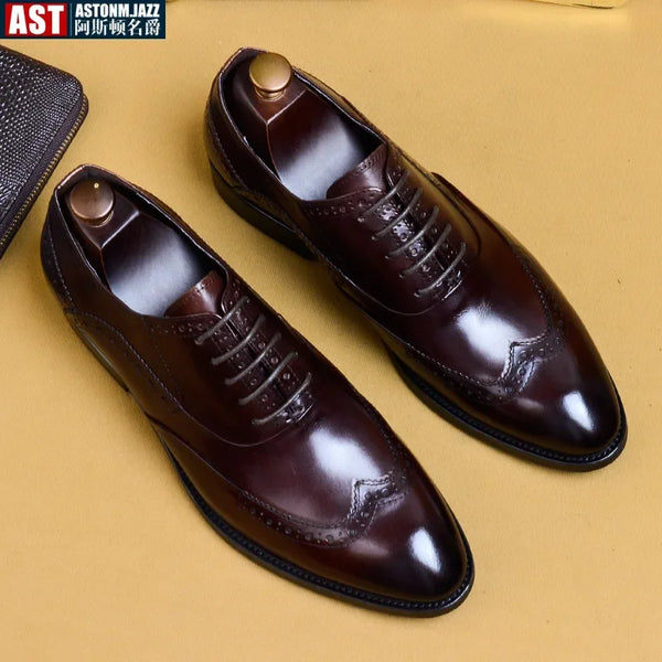 Genuine Cow Leather Brogue Oxford Shoes for Men Vintage Handmade Casual Flats