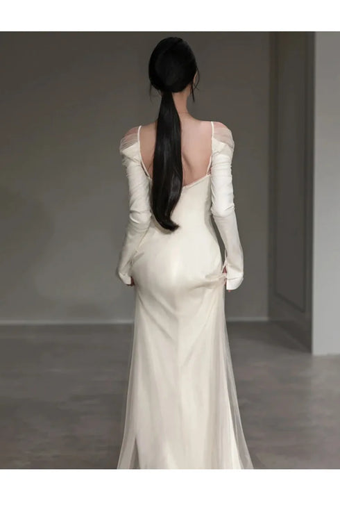 Long Sleeved Light Wedding Dress Elegant Off The Shoulder Mermaid Gown