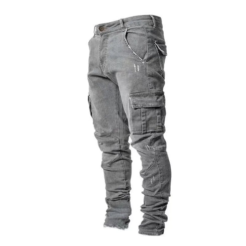 Men's Cargo Pants Jeans Denim Slim Fit Multi Pockets