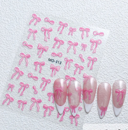 5D Embossed Nail Art Stickers - Semi-Transparent White Bowknots Adhesive Sliders for Creative Manicure Decorations and Nail Art Accessories
