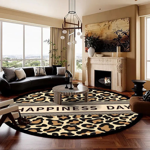 Leopard Print Round Carpet Decoration for Living Room Area Rugs Non-Slip Floor Mats