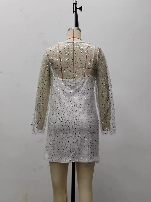 Independent Station Women's Clothing Beaded Mesh Net Yarn Two-Piece Set Dress