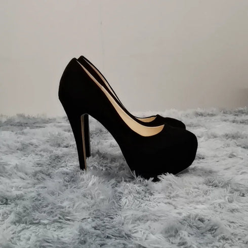 Elegant Women’s Stiletto Pumps - 14cm Super High Heels with Round Toes and Platform for Nightclub Parties, Weddings, and Dressy Occasions