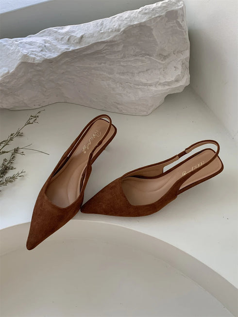 Elegant Pointed Toe Slingback Sandals Low Heel Mules