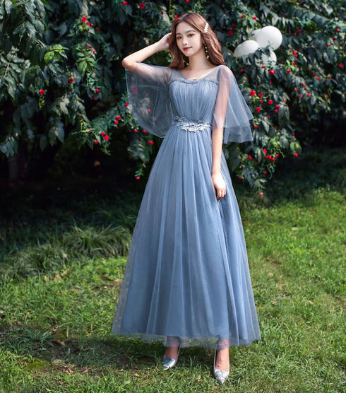Bridesmaid Dress Elegant Tulle Ankle Length Gown With Elastic Waistband And Appliques Bridesmaid Dresses