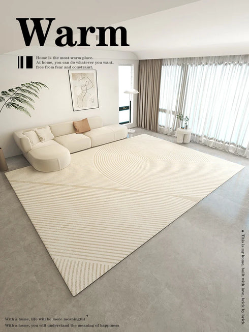 Minimalist Beige Art Stripe Carpet Soft Large Area Rug for Bedroom and Living Room Decor