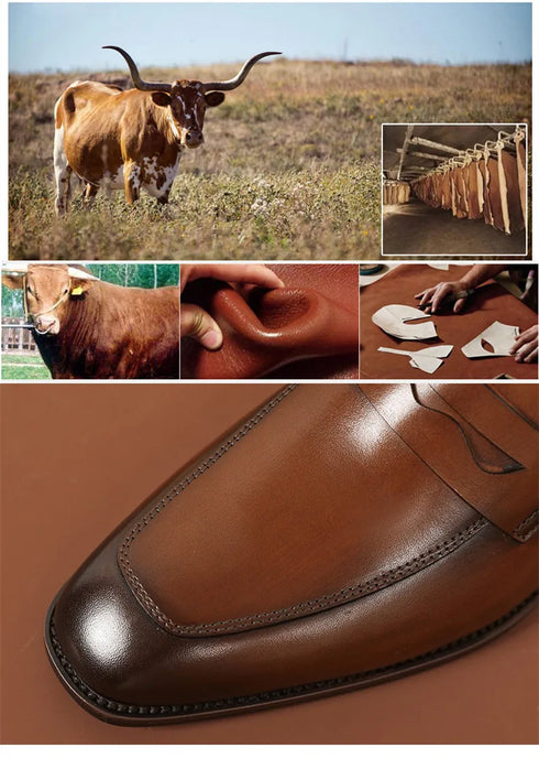 Elegant Genuine Leather Slip-On Oxford Loafers for Men - Formal and Casual Dress Shoes for Office & Career with Pointed Toe Design