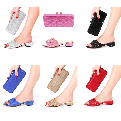 Party Wedding Shoes Women Shoes Bag Set Rhinestone Crystal Summer Fashion Slippers