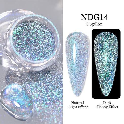 Sparkly Chameleon Nail Glitter Flakes - Irregular Gradient Sequins Powder for Gel Polish Nail Manicure Decoration and DIY Charms