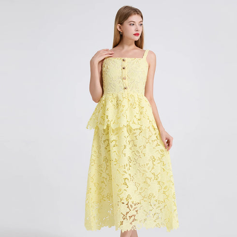 Embroidery Lace Long Cake Dress for Women Evening and Birthday Parties