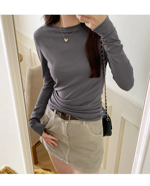 Slim Fit Long Sleeve O Neck T Shirt for Women Casual Streetwear Tops