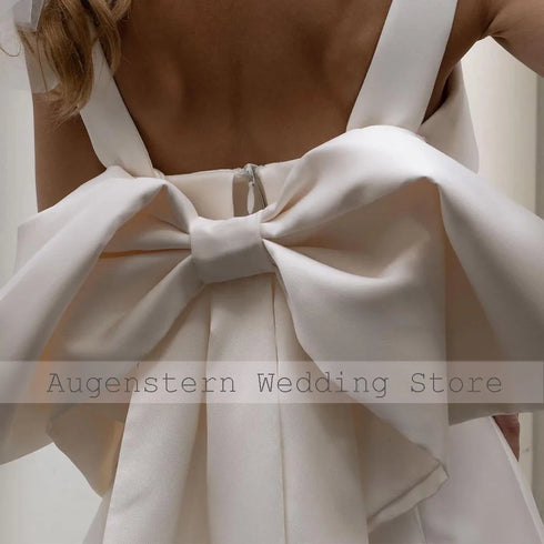 Short Wedding Dress Column Big Bow Civil Gowns Mini Bridal