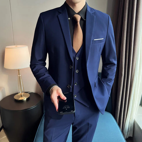 Fashion Business Casual Suit Set for Men with Vest and Trousers for Wedding