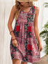 Floral Pattern Mini Dress for Women with 3D Flower Print and Sleeveless Design
