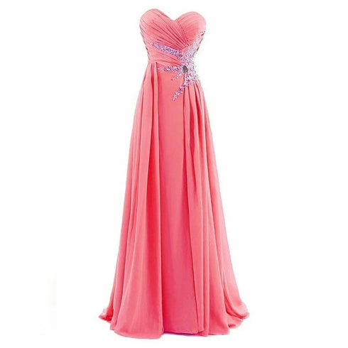 Strapless A-Line Chiffon Bridesmaid Dress With Beading Crystals and Pleats Corset Back