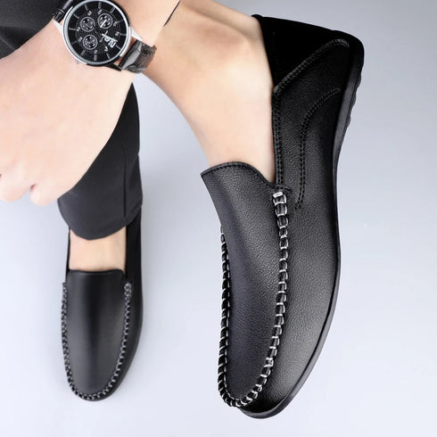 Luxury Genuine Leather Men's Casual Slip-On Loafers, Italian Moccasins, Breathable and Comfortable Boat Shoes in Plus Sizes 46 and 47