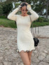 Women's Knit Mini Dress Ruffled Autumn High Waist Elegant Slim Party Dress Patchwork Knitwear