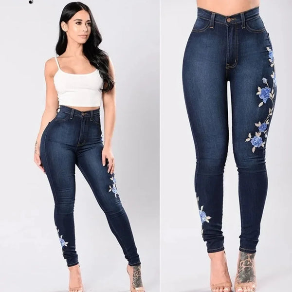 Embroidered Skinny Jeans With High Waist And Distressed Denim For Women Streetwear Style Jeans
