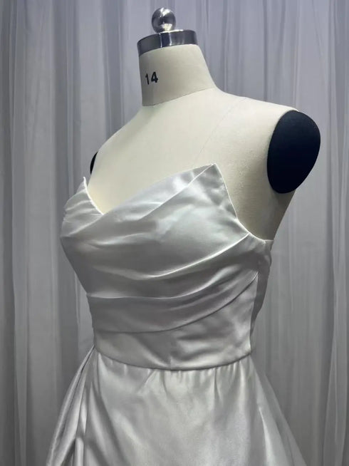 Customized Plus Size A Line Satin Strapless Wedding Dress Gowns