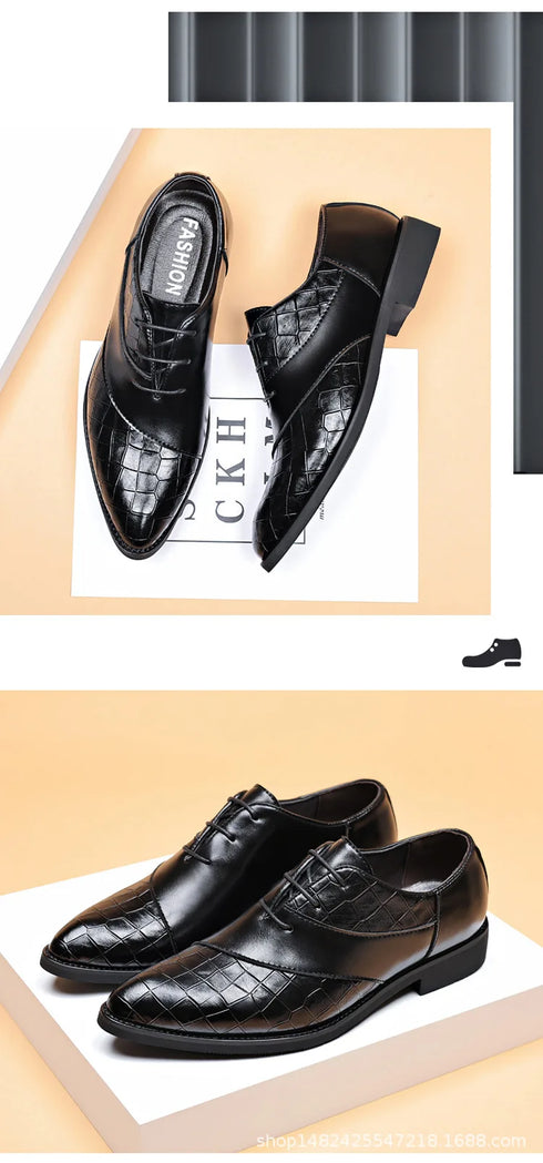 Luxury Handmade Crocodile Skin Derby Shoes for Men - Pointed Toe Lace-up Formal Business Footwear for Office & Career