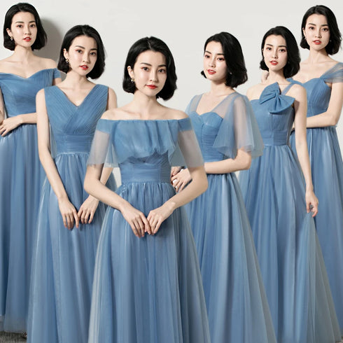 Bridesmaid Dress Elegant Ankle Length Tulle Ball Gown With Pleat Sash Built In Bra Prom Bridal Gown