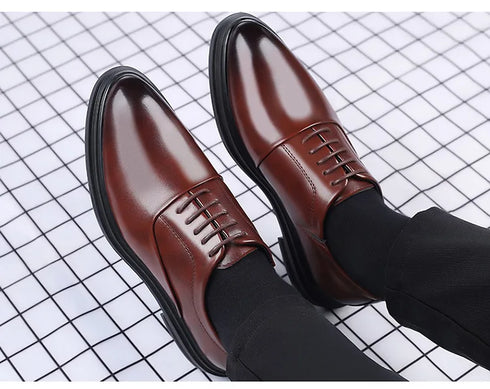 Elegant Men's Dress Shoes - Classic Formal Oxfords for Business, Office, and Wedding Occasions - Stylish Lace-up Casual Leather Footwear with Pointed Toe Design