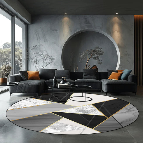 Geometric Round Carpet for Living Room Modern Luxury Home Decor Area Rug Non-Slip Mat