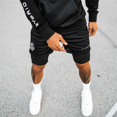Summer Mesh Sports Shorts Men 2 In 1 Jogging Running Gym Fitness