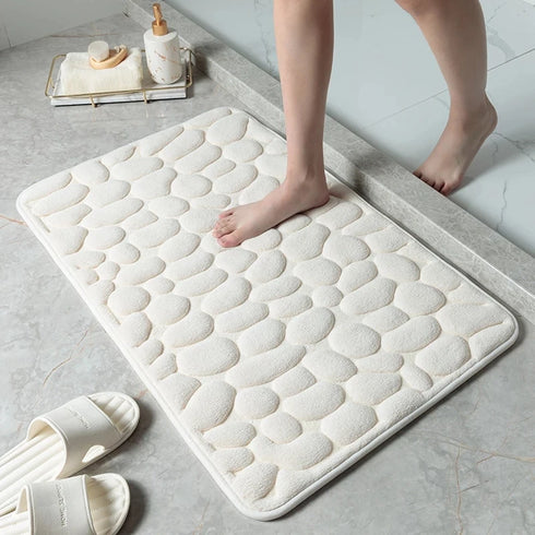 Cobblestone Embossed Non-Slip Bath Mat Memory Foam Carpet for Bathroom Shower Room Doormat