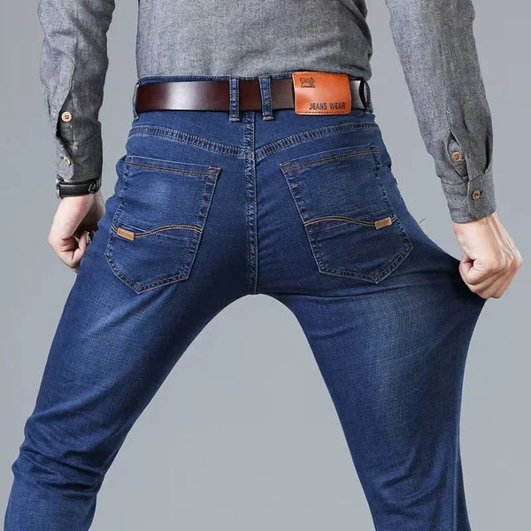 Denim Jeans For Men's Slim Fit Straight Leg Business Casual Trousers