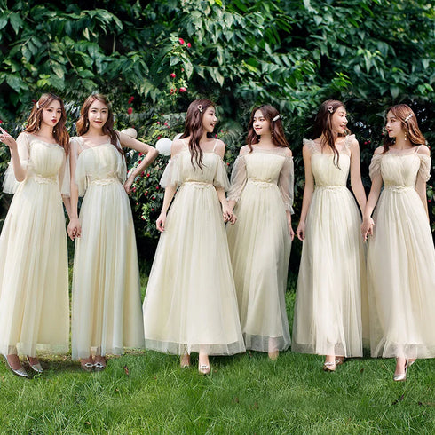 Bridesmaid Dress Elegant Tulle Ankle Length Gown With Elastic Waistband And Appliques Bridesmaid Dresses