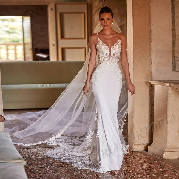 VIKTORIA Vintage Backless Wedding Dresses For Woman Spaghetti Straps Lace Appliques
