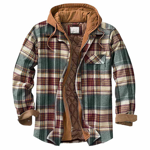 Men's Casual Plaid Hooded Zipper Jacket - Cozy Winter Outerwear for Stylish Adventures