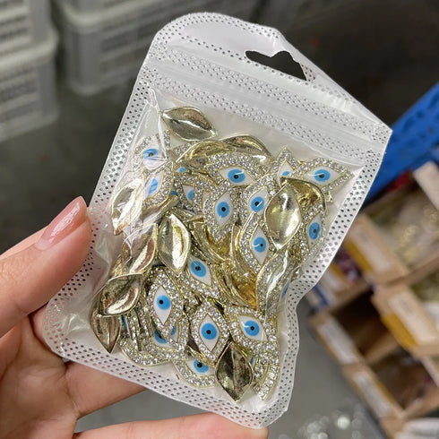 10pcs Devil's Blue Eye Nail Charms with Glitter Rhinestones for Stunning Nail Art Decoration and Manicure Accessories