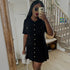 Elegant Knitted Mini Dress for Women Slim Fit Ribbed Knit with Metal Buttons Short Sleeve Holiday Party Dress