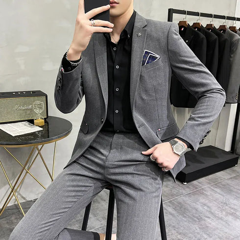 Men's Two-Piece Wedding Suit Business Casual Ensemble with Trousers