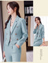 Chic Women's Office Suit Set: Long Sleeve Double Breasted Short Tops with Slim High Waisted Pencil Pants for Spring Fashion