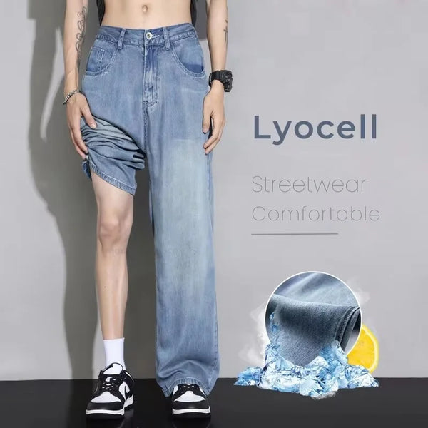 Lyocell Cozy Jeans Men Soft Fabric Vintage Street Denim Trousers Casual Pants