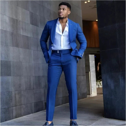 Handsome Royal Blue Slim Fit Men Suits for Wedding Formal Groom Tuxedos