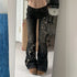 Floral Embroidery Vintage Low Rise Flared Jeans Women