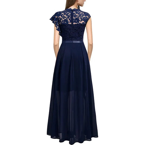 Harajuku Vintage Elegant Long Maxi Dress Stylish Party Wedding Dress with Spliced Lace Chiffon