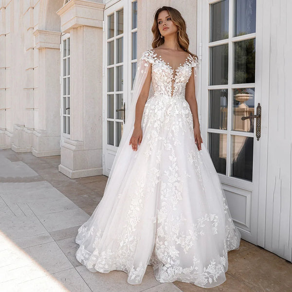 Boho Lace Cape Wedding Dress With Elegant Off Shoulder A Line Silhouette For Bride Bridal Gown