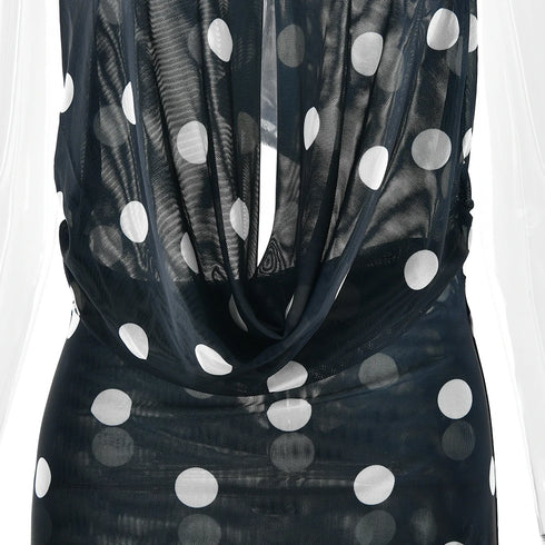Sexy Deep V Neck Printed Polka Dot Halter Mini Dress for Women Elegant Summer Party Outfits